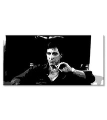 Pop art obraz na plátne s motívom Nahnevaný Tony Montana s cigarou v ruke, automobil, príroda v bielo-čiernych odtieňoch, intenzívna atmosféra – produkt, pohľad 2