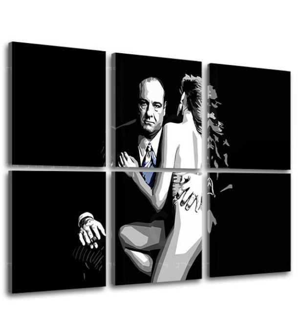 Pop art obraz na plátne s motívom Sopranos - Tony Soprano s nahou ženou v bielo-čiernych odtieňoch, dramatická atmosféra, kriminálna dráma a láska – produkt, pohľad 2