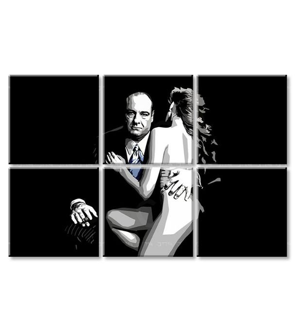 Pop art obraz na plátne s motívom Sopranos - Tony Soprano s nahou ženou v bielo-čiernych odtieňoch, dramatická atmosféra, kriminálna dráma a láska – produkt, pohľad 3
