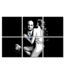 Pop art obraz na plátne s motívom Sopranos - Tony Soprano s nahou ženou v bielo-čiernych odtieňoch, dramatická atmosféra, kriminálna dráma a láska – produkt, pohľad 3