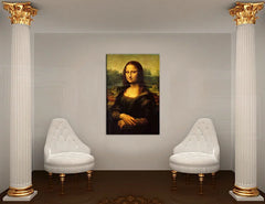 Moderný obraz na plátne s motívom MONA LISA – Leonardo Da Vinci, krajina v bielo-hnedých odtieňoch zavesený v interiéri obývačky, elegantná atmosféra – interiér