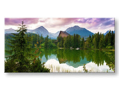 Moderný obraz na plátne s motívom PANORÁMA SLOVENSKO, hory, jazero, obloha v zelených odtieňoch, pokojná atmosféra, príroda | Obraz na stenu PANORÁMA SLOVENSKO – produkt