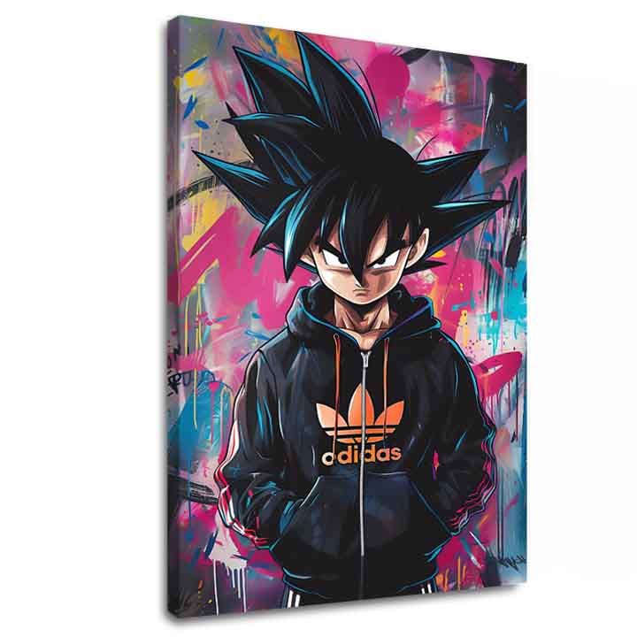 Obraz na plátne s motívom Saiyan: Bojovník moci v čierno-fialových odtieňoch, energická atmosféra | Obraz Saiyan: Bojovník moci – hlavný