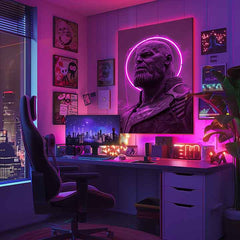 Moderný obraz na plátne s motívom Thanos: Pán osudu v fialovo-čiernych odtieňoch, sila a moc | Obraz Thanos: Pán osudu – produkt