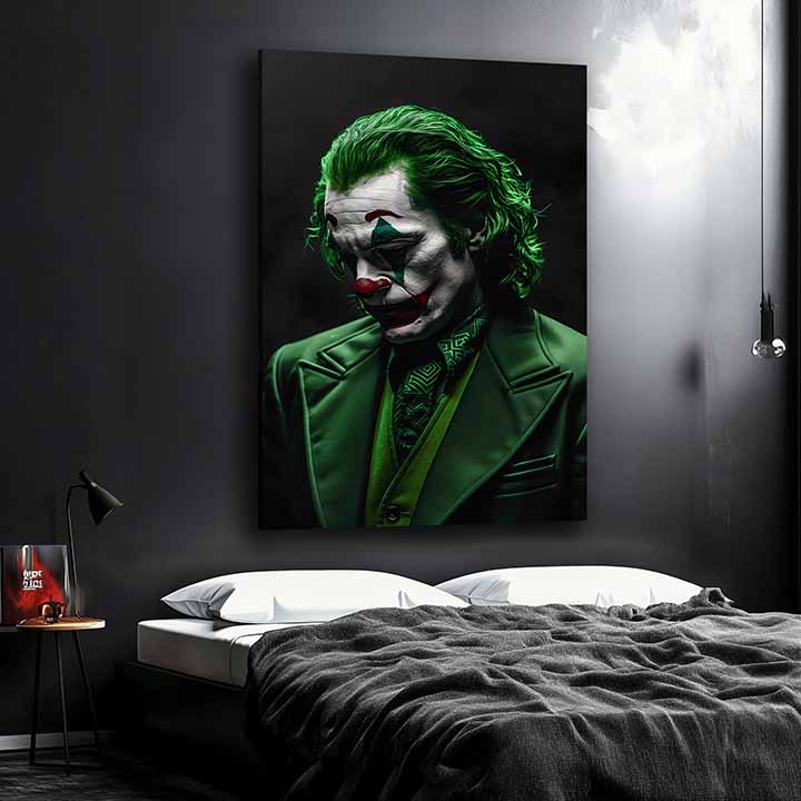 Obraz na plátne s motívom Joker: Zrodenie šialenstva v čiernych odtieňoch, filmový svet | Obraz Joker: Zrodenie šialenstva – produkt