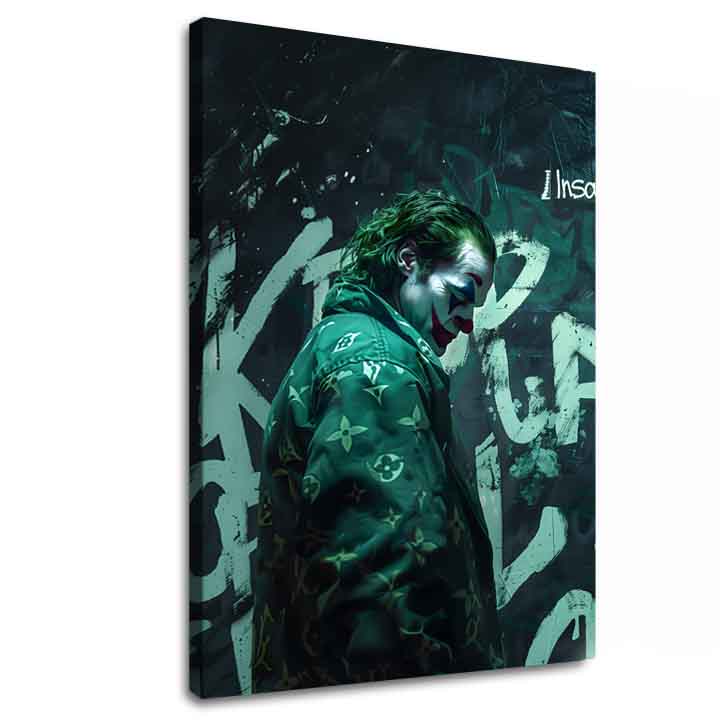Moderný obraz na plátne s motívom Joker: Vuitton štýl, graffiti v čierno-bielych odtieňoch, temná atmosféra | Obraz Joker: Vuitton štýl – hlavný
