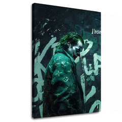 Moderný obraz na plátne s motívom Joker: Vuitton štýl, graffiti v čierno-bielych odtieňoch, temná atmosféra | Obraz Joker: Vuitton štýl – hlavný