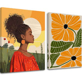 Moderný obraz na plátne s motívom Pieseň makového poľa, kvety, západ slnka v oranžovo-zelených odtieňoch, pokojná atmosféra, príroda | Obraz na plátne – Pieseň makového poľa – hlavný