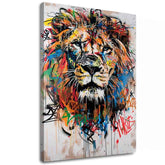 Moderný obraz na plátne s motívom Graffiti Lion, lev v bielo-čiernych odtieňoch, energická atmosféra, sila a sloboda | Obraz Graffiti Lion – hlavný