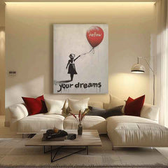 Moderný obraz na plátne s motívom Follow Your Dreams, balón v bielo-čiernych odtieňoch, sny a nádej | Obraz Follow Your Dreams – produkt, pohľad 2