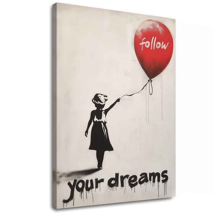Moderný obraz na plátne s motívom Follow Your Dreams, balón v bielo-čiernych odtieňoch, sny a nádej | Obraz Follow Your Dreams – hlavný
