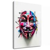 Moderný obraz na plátne s motívom Anonymous Mask, graffiti v bielo-čiernych odtieňoch | Obraz Anonymous Mask, nástenná dekorácia – hlavný
