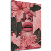 Moderný obraz na plátne s motívom Floral Lips v ružovo-zelených odtieňoch, romantická atmosféra, príroda a krása | Obraz Floral Lips – hlavný