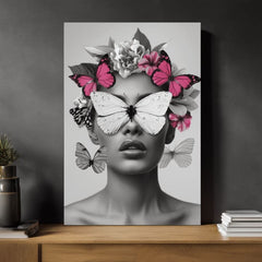 Moderný obraz na plátne s motívom Butterfly Vision, motýle, kvety v bielo-čiernych odtieňoch, éterická atmosféra, krása a sny | Obraz Butterfly Vision – produkt