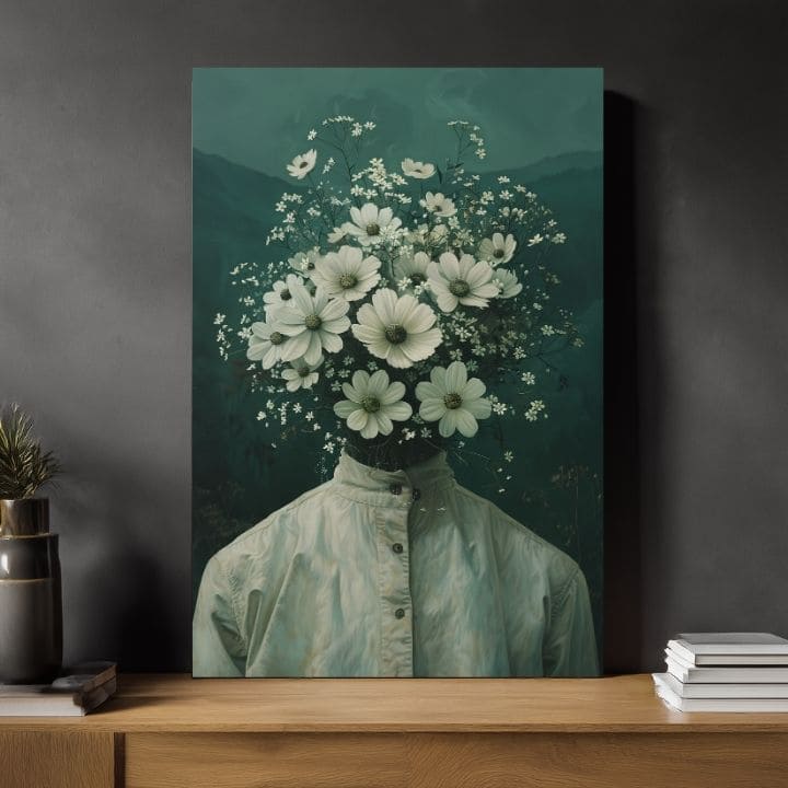Moderný obraz na plátne s motívom Flower Head, kvety v krémových odtieňoch, éterická atmosféra, rast a rozvoj | Obraz Flower Head – produkt
