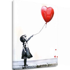 Moderný obraz na plátne s motívom Heart Balloon Girl, balón, srdce v bielo-čiernych odtieňoch, melancholická atmosféra, nádej | Obraz Heart Balloon Girl – hlavný