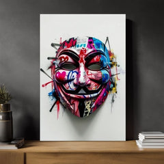 Moderný obraz na plátne s motívom Anonymous Mask v bielo-čiernych odtieňoch, energická atmosféra | Obraz Anonymous Mask – produkt