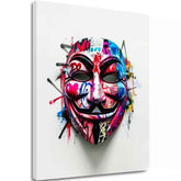 Moderný obraz na plátne s motívom Anonymous Mask v bielo-čiernych odtieňoch, energická atmosféra | Obraz Anonymous Mask – hlavný