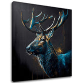 Art deco obraz na plátne s motívom PREMIUM ART - Peaceful Forest Guardian, jeleň v modro-zlatých odtieňoch, majestátna atmosféra, vhodný do pracovne – hlavný