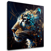 Pop art obraz na plátne s motívom PREMIUM ART - Spotted Hunter's Elegance v modro-zlatých odtieňoch, majestátna atmosféra, luxusný dojem a sila – hlavný