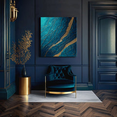 Pop art obraz na plátne s motívom Infinite Layers of Abstraction v tyrkysovo-zlatých odtieňoch, elegantná atmosféra, luxusný dojem a príroda – produkt