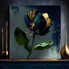 Moderný obraz na plátne s motívom Garden's Vibrant Heartbeat, tulipán, kvet, listy v tyrkysovo-zelených odtieňoch, elegantná atmosféra | Moderné obrazy na plátne - Garden's Vibrant Heartbeat