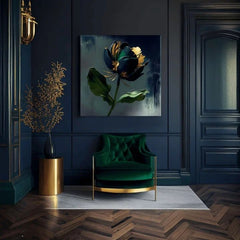 Moderný obraz na plátne s motívom Garden's Vibrant Heartbeat, tulipán, kvet, listy v tyrkysovo-zelených odtieňoch, elegantná atmosféra | Moderné obrazy na plátne - Garden's Vibrant Heartbeat, pohľad 3