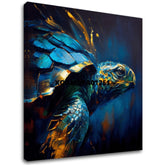 Pop art obraz na plátne s motívom PREMIUM ART - Green Turtle Odyssey, oceán, krajina, príroda v modro-zlatých odtieňoch, pokojná atmosféra, vhodný do obývačky – hlavný