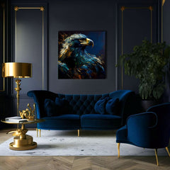 Art deco obraz na plátne s motívom PREMIUM ART - Wilderness's Fearless Hunter, orol v modro-zlatých odtieňoch, majestátna atmosféra, vhodný do kancelárie – produkt, pohľad 2