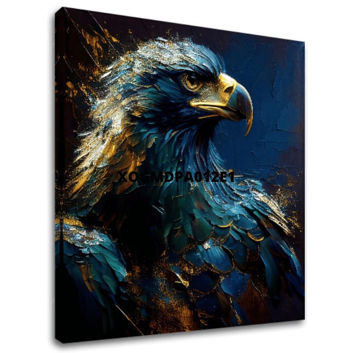 Art deco obraz na plátne s motívom PREMIUM ART - Wilderness's Fearless Hunter, orol v modro-zlatých odtieňoch, majestátna atmosféra, vhodný do kancelárie – hlavný