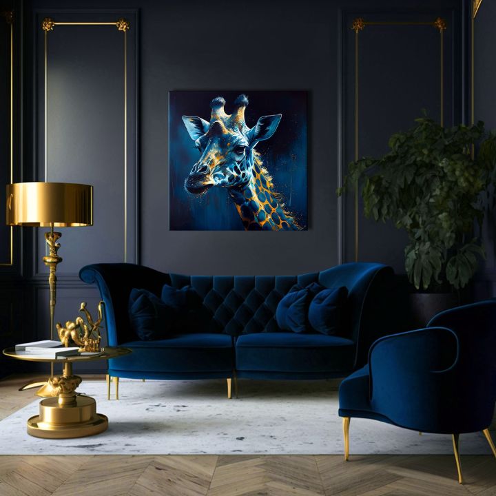 Pop art obraz na plátne s motívom PREMIUM ART - Towering Majesty of Giraffe, krajina, príroda v modro-zlatých odtieňoch, príroda, vhodný do pracovne – produkt, pohľad 3