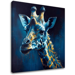 Pop art obraz na plátne s motívom PREMIUM ART - Towering Majesty of Giraffe, krajina, príroda v modro-zlatých odtieňoch, príroda, vhodný do pracovne – hlavný
