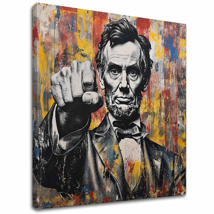 Moderný obraz na plátne s motívom Abraham Lincoln - Sila histórie v čierno-žltých odtieňoch, sila a moc | Obraz Abraham Lincoln - Sila histórie – hlavný