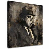 Moderný obraz na plátne s motívom Al Capone - Dym a moc v čierno-bielych odtieňoch | Obraz Al Capone - Dym a moc, nástenná dekorácia – hlavný