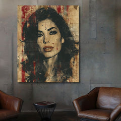 Moderný obraz na plátne s motívom Amy Winehouse - Hlboký pohľad duše v béžovo-čiernych odtieňoch, drzá atmosféra, krása | Obraz Amy Winehouse - Hlboký pohľad duše – produkt