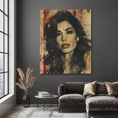 Moderný obraz na plátne s motívom Amy Winehouse - Hlboký pohľad duše v béžovo-čiernych odtieňoch, drzá atmosféra, krása | Obraz Amy Winehouse - Hlboký pohľad duše – produkt, pohľad 2