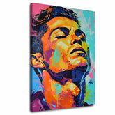 Moderný obraz na plátne s motívom Cristiano Ronaldo - Energia víťaza v oranžovo-fialových odtieňoch, energická atmosféra, sláva | Obraz Cristiano Ronaldo - Energia víťaza – hlavný