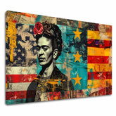 Moderný obraz na plátne s motívom Frida Kahlo - Kultúrny odkaz, kvety v červeno-tyrkysových odtieňoch, odvážna atmosféra | Obraz Frida Kahlo - Kultúrny odkaz – hlavný