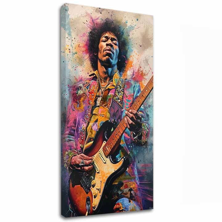 Moderný obraz na plátne s motívom Jimi Hendrix - Ohnivé tóny v čierno-žltých odtieňoch, energická atmosféra, rock and roll a kreativita | Obraz Jimi Hendrix - Ohnivé tóny – hlavný