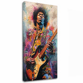 Moderný obraz na plátne s motívom Jimi Hendrix - Ohnivé tóny v čierno-žltých odtieňoch, energická atmosféra, rock and roll a kreativita | Obraz Jimi Hendrix - Ohnivé tóny – hlavný