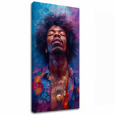 Moderný obraz na plátne s motívom Jimi Hendrix - Explózia harmónie v modro-zlatých odtieňoch, pokojná atmosféra, duchovnosť | Obraz Jimi Hendrix - Explózia harmónie – hlavný