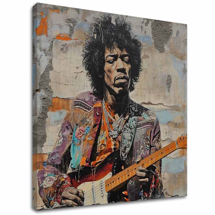 Moderný obraz na plátne s motívom Jimi Hendrix - Gitarová poézia v modrých odtieňoch, hudobná história | Obraz Jimi Hendrix - Gitarová poézia – hlavný