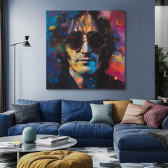 Moderný obraz na plátne s motívom John Lennon - Farebné predstavy v modro-čiernych odtieňoch, energická atmosféra, rock and roll a popkultúra – produkt