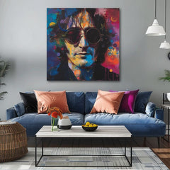 Moderný obraz na plátne s motívom John Lennon - Farebné predstavy v modro-čiernych odtieňoch, energická atmosféra, rock and roll a popkultúra – produkt, pohľad 2