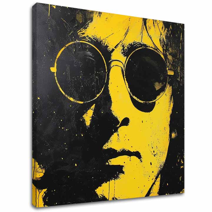 Moderný obraz na plátne s motívom John Lennon - Žltý odraz reality v čierno-žltých odtieňoch, odvážna atmosféra, ikonografia | Obraz John Lennon - Žltý odraz reality – hlavný
