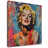 Moderný obraz na plátne s motívom Marilyn Monroe - Rebelka vo farbách v žlto-červených odtieňoch, energická atmosféra, sláva a ikonografia | Obraz Marilyn Monroe - Rebelka vo farbách – hlavný