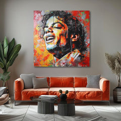 Moderný obraz na plátne s motívom Michael Jackson - Hlas generácií v červeno-zlatých odtieňoch, energická atmosféra | Obraz Michael Jackson - Hlas generácií – produkt, pohľad 2