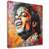 Moderný obraz na plátne s motívom Michael Jackson - Hlas generácií v červeno-zlatých odtieňoch, energická atmosféra | Obraz Michael Jackson - Hlas generácií – hlavný