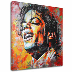 Moderný obraz na plátne s motívom Michael Jackson - Hlas generácií v červeno-zlatých odtieňoch, energická atmosféra | Obraz Michael Jackson - Hlas generácií – hlavný