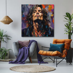 Moderný obraz na plátne s motívom Chris Cornell - Hlas grunge scény v fialovo-oranžových odtieňoch, rock and roll | Obraz Chris Cornell - Hlas grunge scény – produkt, pohľad 2